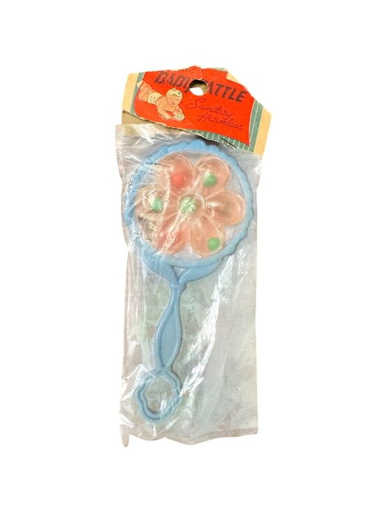 Sanitary Harmless Other - Plastic Baby Rattle Sanitary Harmless Vintage Blue Pink Flower Toy
